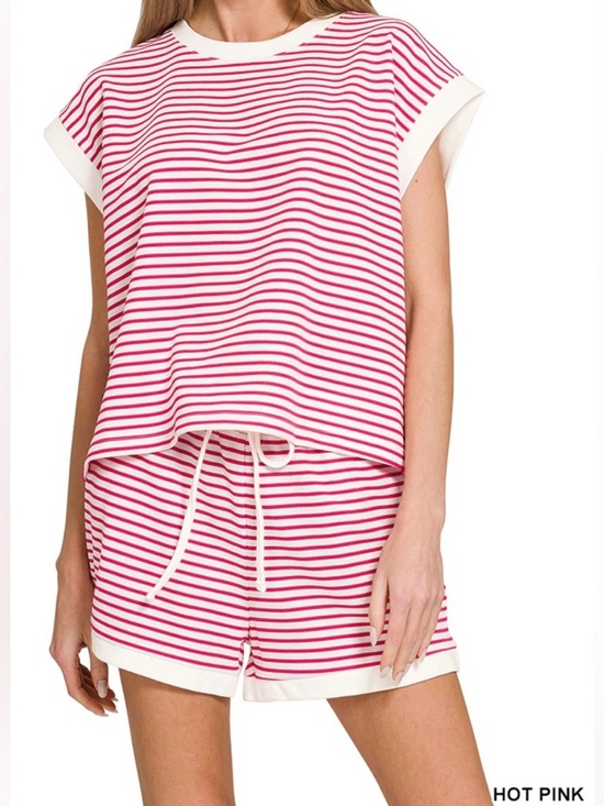 Zenana Outfitters Other - Zenana Outfitters Hot Pink and White Striped Short Set